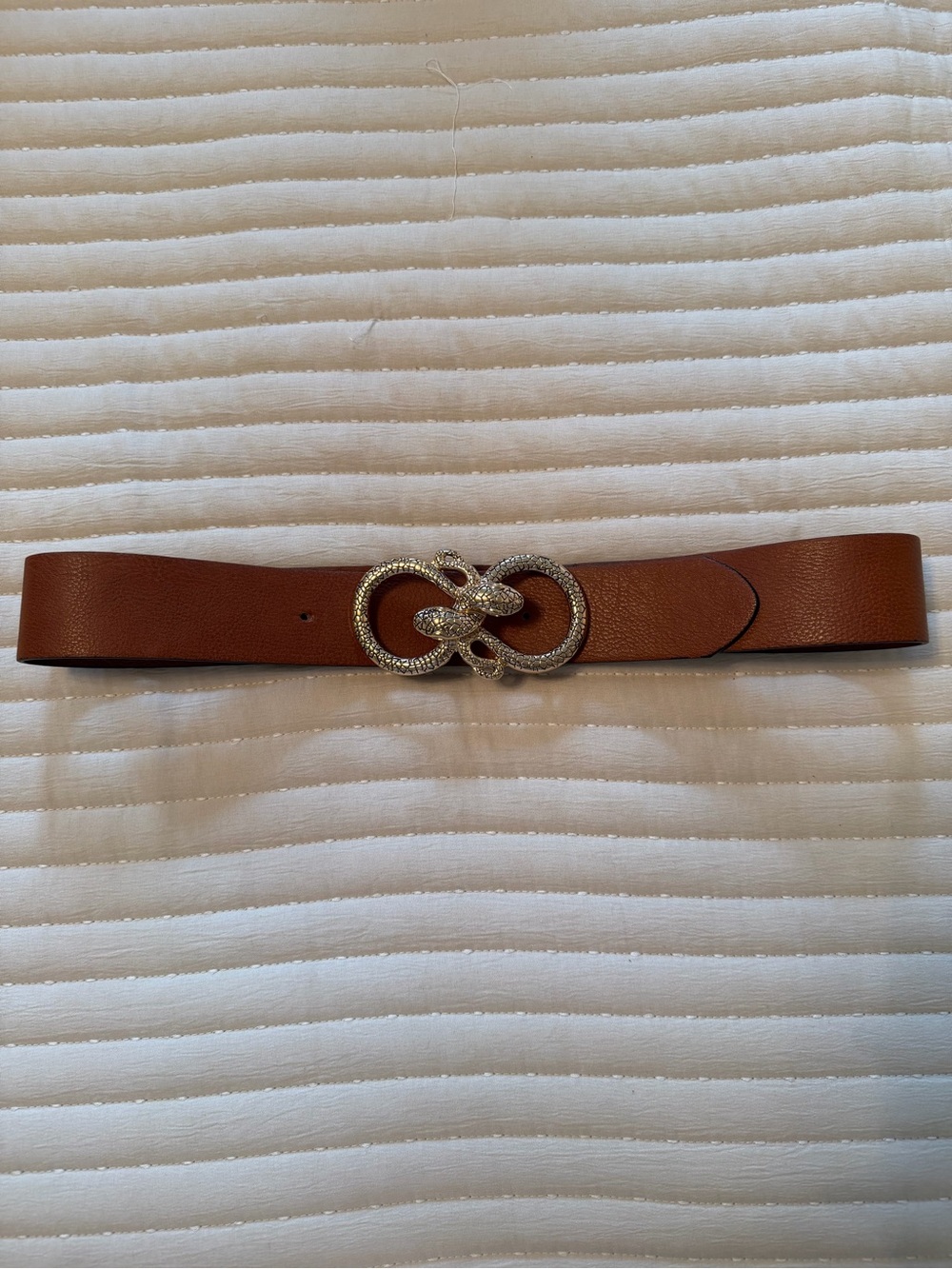 Express Tan Leather Belt with Crystal Interlocking Buckle